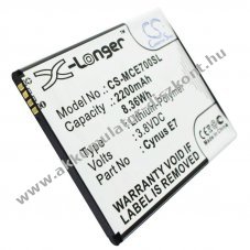 Helyettes�t� Akkumul�tor Mobistel Cynus E7 mobiltelefon BTY26193 3,8V 2200mAh 8,4Wh Li-Polymer
