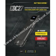 Nitecore EDC27 LED zsebl�mpa 3000lm USB-C Li-Ion 1700mAh IP54