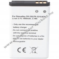 Helyettes�t� Akkumul�tor Simvalley SX-330 PX-3315-675 3,7V 1000mAh mobiltelefon Li-Ion