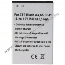 Helyettes�t� Akkumul�tor ZTE Blade A3 A5 C341 3,7V 1500mAh Li-Ion