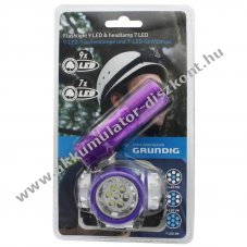 Grundig LED zsebl�mpa 9 LED + fejl�mpa 7 LED feh�r 6db LR03 elemekkel
