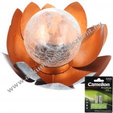 Dekorat�v napenergi�s Lotusvir�g f�m �s �vegg�mb 2x AAA NiMH