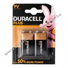 Duracell Plus Power 9V 6LR61 E-Block elem 2db/csomag hagyom�nyos elem alk�li