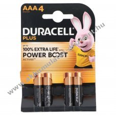 Duracell Plus Power Boost MN2400 AAA (mikro) hagyom�nyos elem 4db/csomag