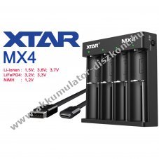 XTAR MX4 akkumul�tor t�lt�  4csatorn�s 1,5V,3,6V/3,7V,3,2V,1,2V Li-ion/LiFePO4/NiMH