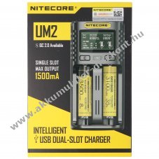 Nitecore UM2 USB t�lt� QC2.0 1-2 csatorn�s LCD Li-Ion/NiMH/LiFePO4 4,35V 1,5A