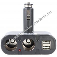 Aut�s szivargy�jt� eloszt� 2x aljzat + 2x USB 12-24V 3A 5,0V 850mA