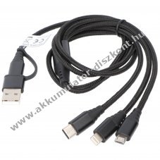 USB t�lt�k�bel 3in1 Lightning Micro-USB USB-C 1m fekete