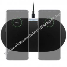 Qi vezet�k n�lk�li dupla gyors t�lt�pad 10W 2A indukci�s fekete 2 eszk�z