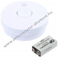 Fotoelektromos f�stjelz� 1x9V elemmel kb.85dB feh�r CE DIN EN 14604
