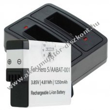 Helyettes�t� Akkumul�tor �s dupla t�lt� GoPro Hero5 Hero 5 Black AABAT-001 f�nyk�pez�g�p 1db Akkumul�tor
