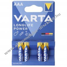 Varta Longlife Power AAA (mikro elem) 1,5V 4db/csomag