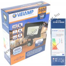 Velamp PADLIGHT5 SMD 20W IP44 LED reflektor 4000K be�p�tett PIR mozg�s�rz�kel� fekete