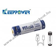 Keeppower 14500 Li-Ion Akkumul�tormul�tor 950 mAh 3,6�3,7 V USB t�lt�ssel PCB v�delemmel