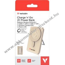 Verbatim Powerbank ChargenGo 2C 5000mAh arany vezet�k n�lk�li 2 integr�lt USB-C k�bel