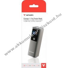 Verbatim Powerbank Akkumul�tor 27000mAh 183W 1xUSB-A QC 2xUSB-C PD3.0 met�l sz�rke 1db/csomag