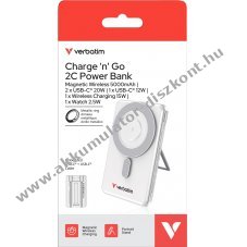 Verbatim ChargenGo 2C powerbank 5000mAh 2 integr�lt USB-C k�bel m�gneses vezet�k n�lk�li �llv�nnyal