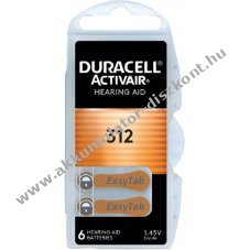 Duracell Activair 312 1,45V hall�k�sz�l�k elem 6db/csomag Zinc Air