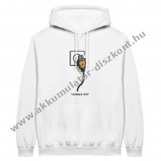 Feh�r kapucnis pulcsi egyedi tervez�s� mint�val, S