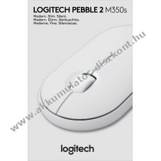 Logitech M350s Pebble 2 vezet�k n�lk�li Bluetooth optikai eg�r 1000dpi 3 gomb feh�r