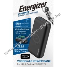 Energizer Ultimate QE20009PQ 20.000mAh vezet�k n�lk�li powerbank Akkumul�tor fekete