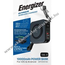 Energizer Akku Powerbank QM10001AC 10000mAh USB-C PD Qi fekete be�p�tett csatlakoz� Li-Polymer