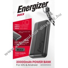 Energizer Akku Powerbank UE20050CC 20000mAh fekete 1xUSB-A 2xUSB-C Li-Polymer