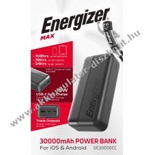 Energizer Powerbank Akkumul�tor UE30050CC 30000mAh fekete 1db/csomag 1xUSB-A 2xUSB-C Li-Polymer