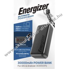 Energizer Ultimate UE30055PQ Akkumul�tor powerbank 30000mAh 1xUSB-A 2xUSB-C PD fekete Li-Polymer