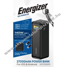 Energizer Akku Powerbank XP27000PD 27.000mAh 140W 1xUSB-A 2xUSB-C fekete Li-Polymer