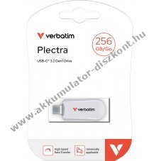 Verbatim Plectra USB 3.2 Gen1 256GB USB-C pendrive feh�r 100MB/s olvas�s 25MB/s �r�s retail csomag