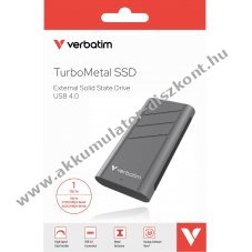 Verbatim SSD 1TB USB4.0 Type-C TurboMetal f�m h�z 3700MB/s olvas�s 3600MB/s �r�s csomag
