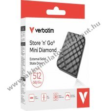Verbatim SSD 512GB USB 3.2 Gen2 A-C Mini Diamond fekete 1000MB/s csomag