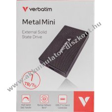 Verbatim SSD 1TB USB3.2 Gen2 A-C Metal Mini 2000MB/s 1750MB/s sz�rke csomag