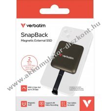 Verbatim SSD SnapBack 2TB USB-C Moccha Metallic 2000MB/s olvas�s 1800MB/s �r�s 2db k�bel csomag