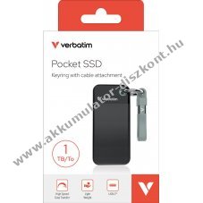 Verbatim SSD 1TB USB3.2 Gen2 Type-C zsebm�ret� kulcstart�s 1000MB/s retail csomag