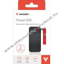 Verbatim SSD 2TB USB 3.2 Gen2 Type-C Pocket fekete-piros 1000MB/s Keyring csomag