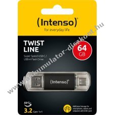 Intenso Twist Line USB 3.2 Gen1 64GB USB-A/USB-C 70MB/s antracit csomag