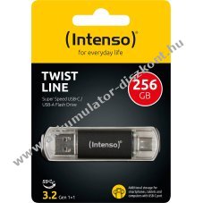 Intenso USB 3.2 Stick Twist Line 256GB USB-A/USB-C 70MB/s antracit csomag