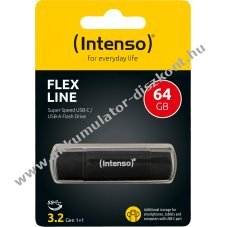 Intenso USB 3.2 Flex Line 64GB fekete USB-A/USB-C 70MB/s alum�nium csomag