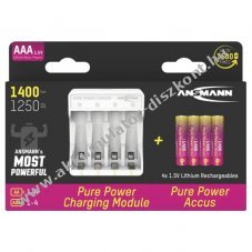 Ansmann Pure Power t�lt� 4x AAA (Micro) Akkumul�tor 1,5V 1400mAh USB-C Li-Ion