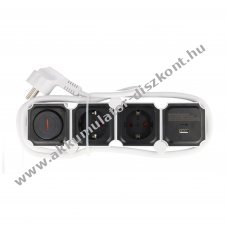 Heitech asztali eloszt� 2x v�d�f�ldelt 1x USB-A 1x USB-C 1,4m vil�g�t� kapcsol� forgathat� aljzat