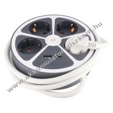 Heitech asztali eloszt� 4x v�d��rintkez�s aljzat 1x USB-A 1x USB-C kerek 1,4m
