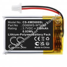 Helyettes�t� vezet�k n�lk�li Akkumul�tor headset WS6 D088WS-WTUBE 250mAh 0.93Wh