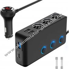 Szivargy�jt� eloszt�, 3 aljzat + 4 USB, Power Delivery