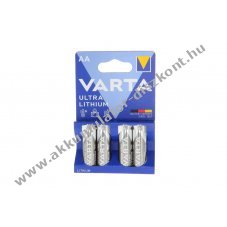 Varta Ultra Lithium 6106 AA Mignon ceruza 1,5V 2,9Ah 4db/csomag elem l�tium