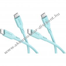 Goobay Silicone Cable USB-C szilikon k�bel 1,5m t�rkiz 60W 3A 2db/csomag