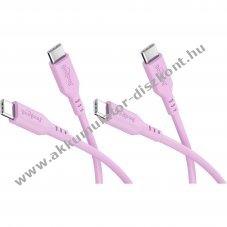 Goobay Silicone Cable USB-C szilikon k�bel 1,5m 60W 3A 2db pink