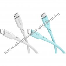 Goobay Silicone Cable Crystal Lagoon 2x USB-C szilikonk�bel 1,5m 60W 3A feh�r/t�rkiz