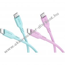 Goobay Silicone Cable Coral Crush 2db/csomag USB-C 1,5m 60W 3A t�rkiz,pink